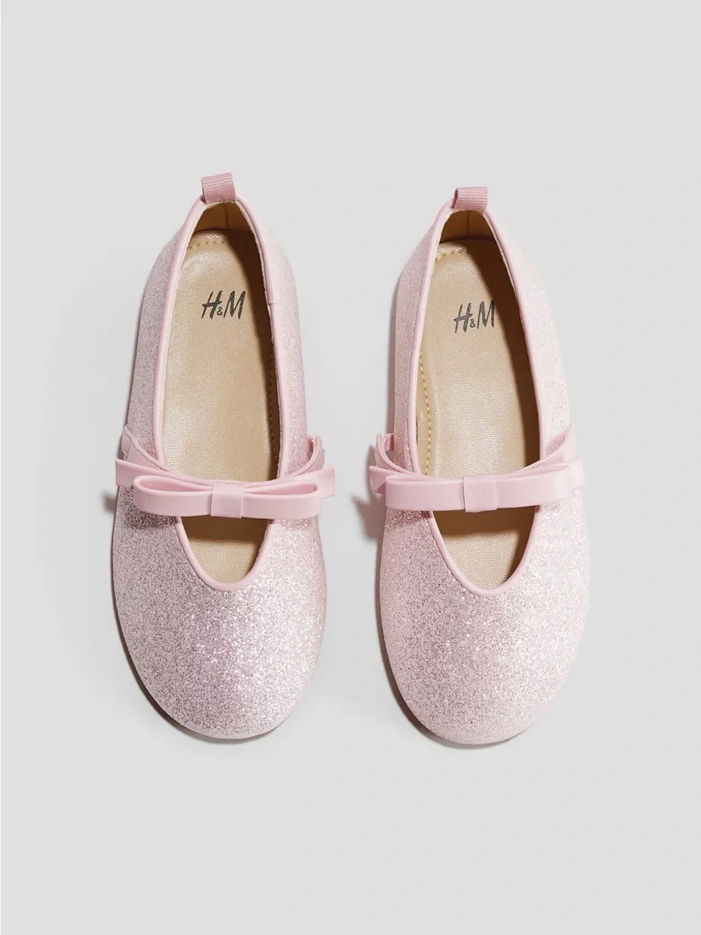 H&M Girls' Light Pink Glitter Mary Jane Flats with Bow